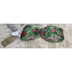 NEW Triya Green Pink Tropical Animal Print Padded bikini top Strapless